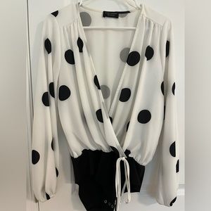 Zara White & Black Polka Dot Bodysuit